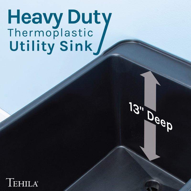 Space Saver Utility Sink - 16 Gallon Black Steel Legs, Deep Tub