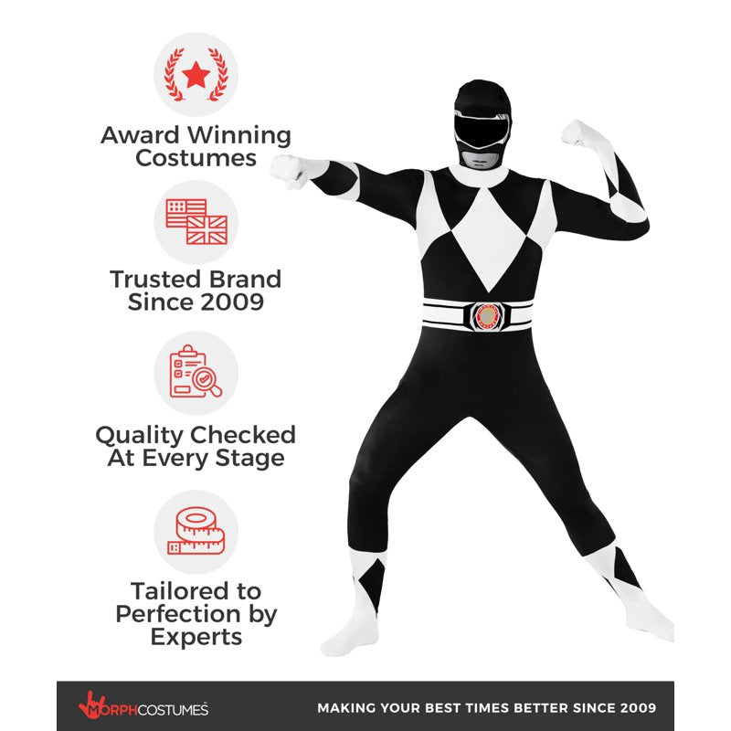 Adult Black Power Ranger Morphsuit XL - Superhero Halloween Costume
