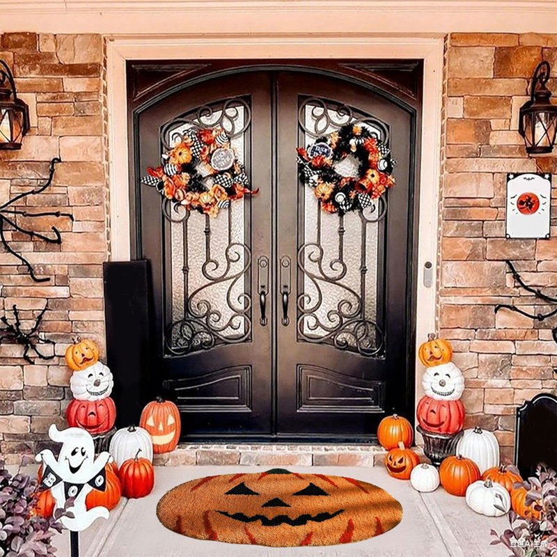Halloween Pumpkin Rugs - Fall Themed Doormat for Living Room & Kitchen - Orange B - 15.75×23.62in