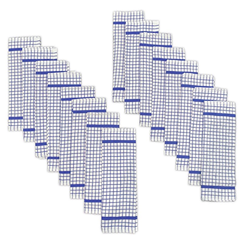 Hampton 16-Piece Check Dishcloth Set - Blue