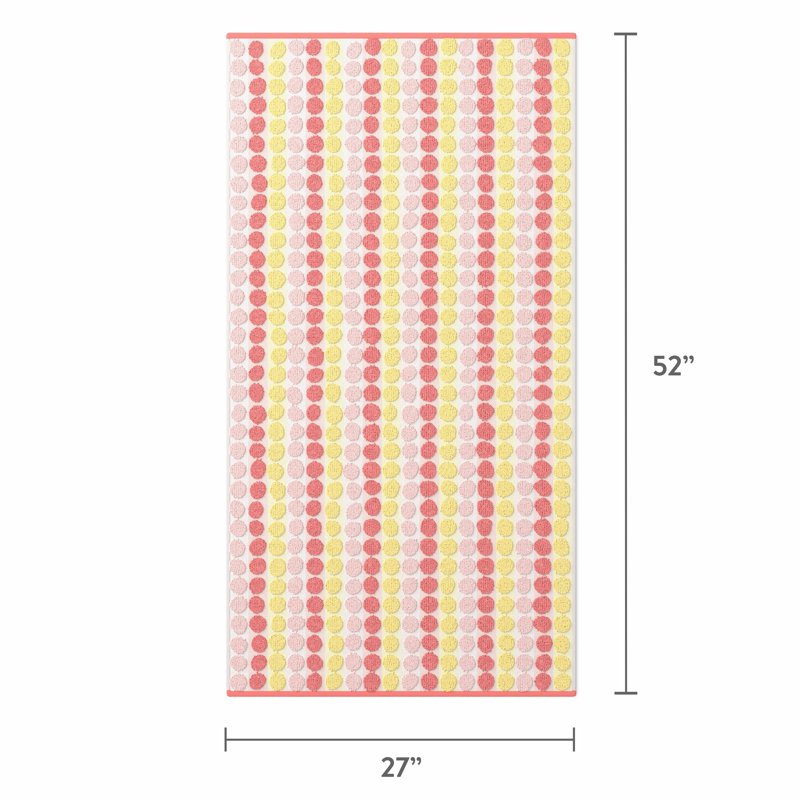 Kids Cotton Jacquard Bath Towel - Pink & Yellow Dot, 27x52 Inches