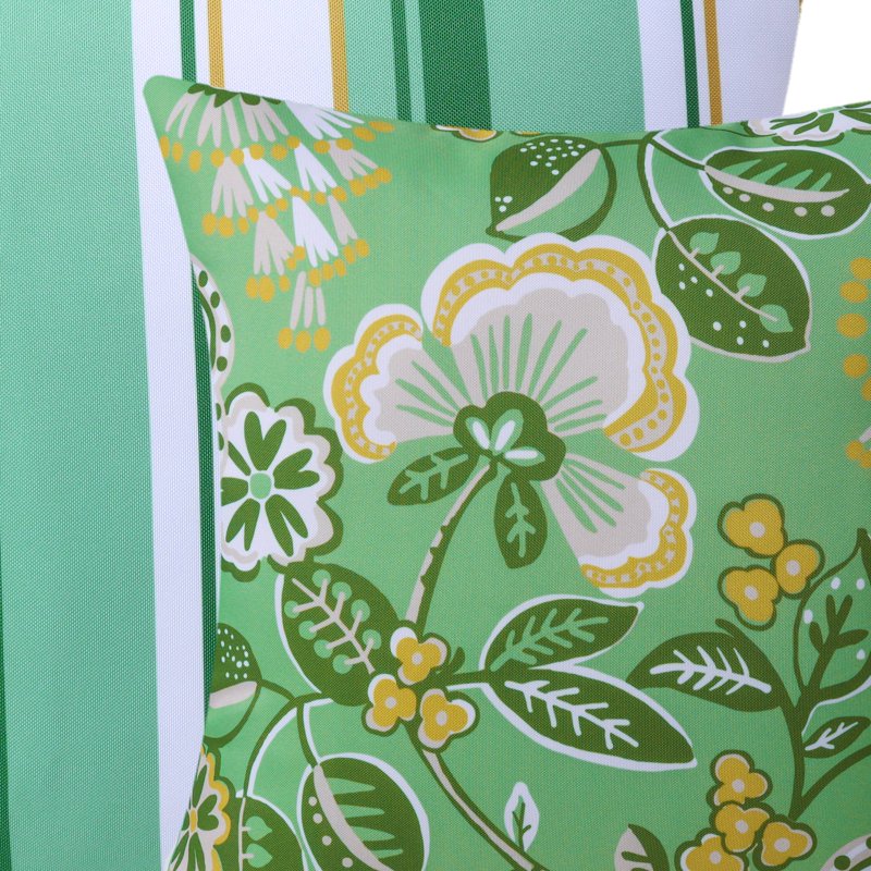 Outdoor Waterproof Floral Throw Pillow Set - Light Green 18x18 Inch, Pack of 2