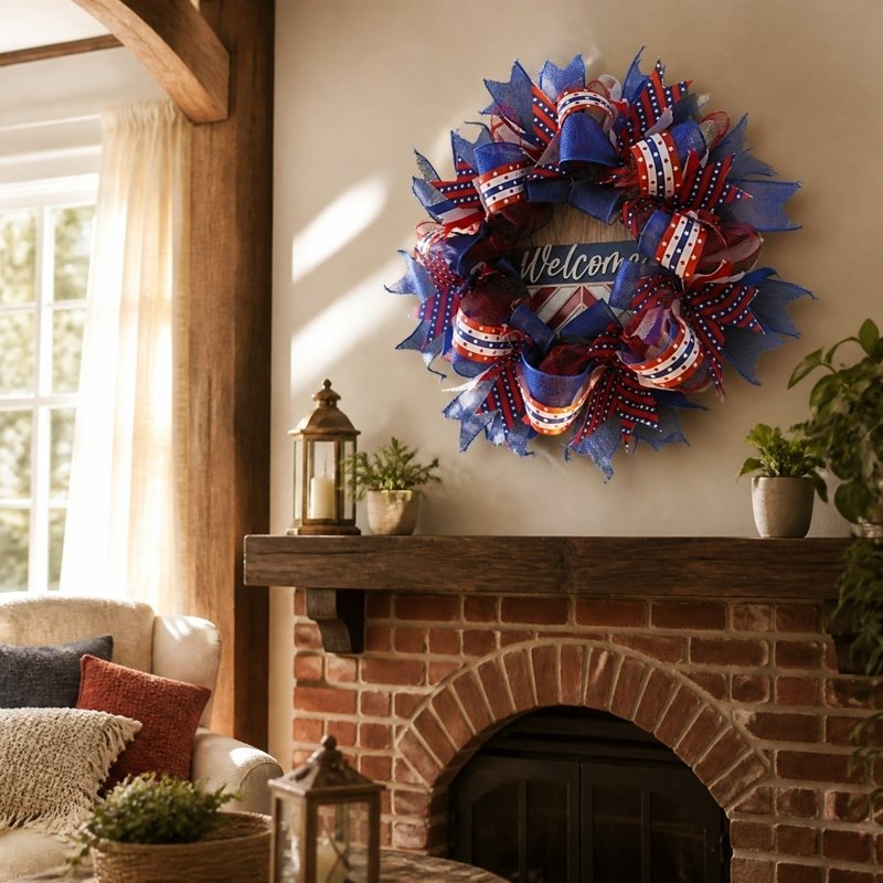 Patriotic Wreath with Red White Blue Hydrangeas - 250th Anniversary Decoration Z0E