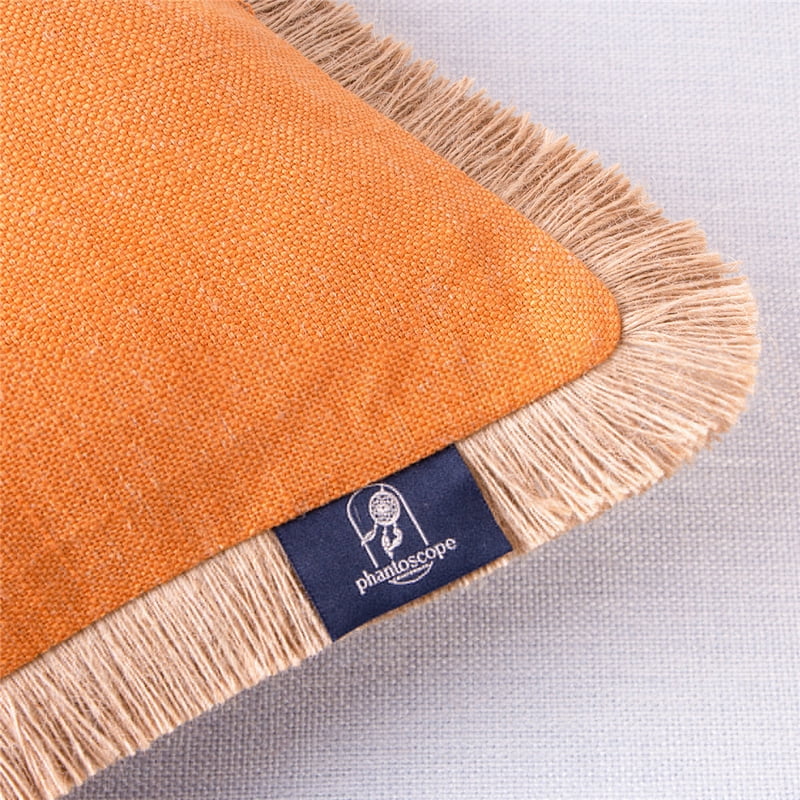 18x18 Inch Linen Tassel Throw Pillow - Farmhouse Decor, Orange - 1 Pack