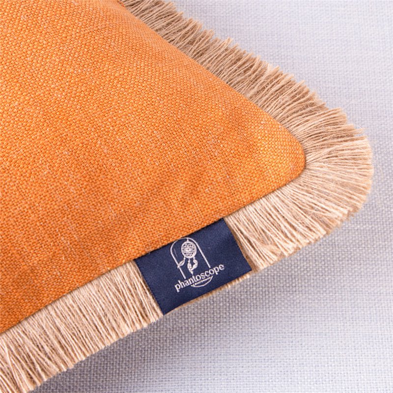 Farmhouse Linen Tassel Throw Pillow Set - 18x18 Inches, Orange, 2 Pack