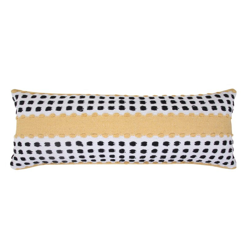 LR Home Ox Bay Hand-Woven Cotton Pillow Cover - 14 x 36 in. Yellow & Black