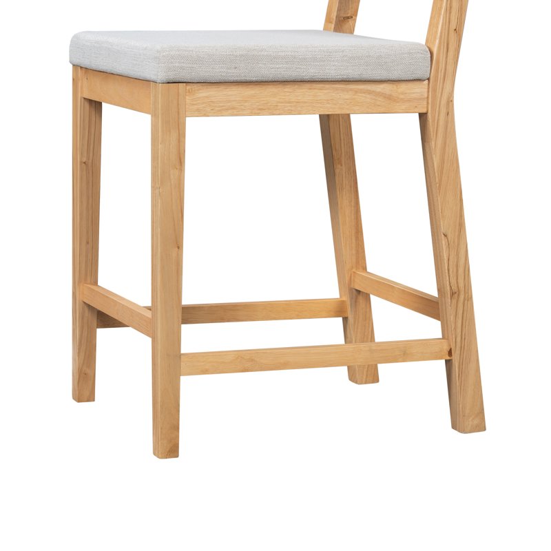 Counter Height Bar Stools Set of 2 - Natural Finish & Gray Cushion