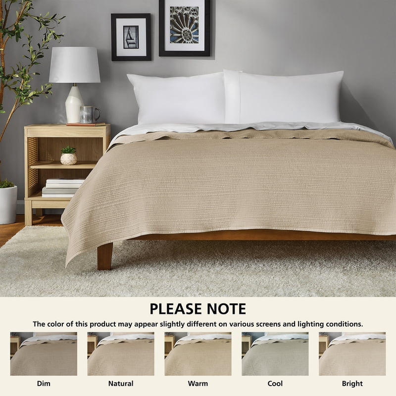 King Mainstays Garment Washed Stripe Quilt - Beige Microfiber Bedding