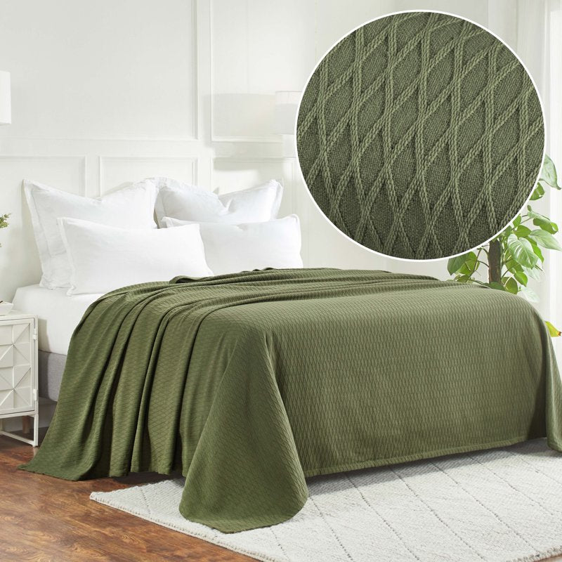 All-Season Cotton Bed Blanket - California King, Forest Green