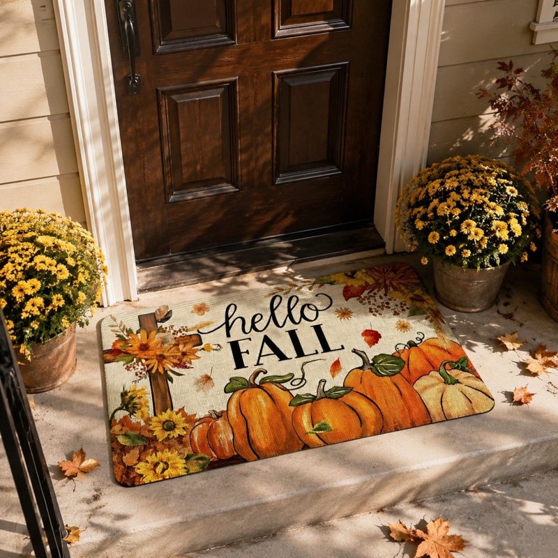 Thanksgiving Harvest Doormat - Hello Fall Seasonal Front Door Mat (Y)