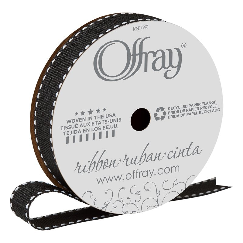 (3 Pack) Offray Black and White Grosgrain Ribbon 5/8 Inch x 9 Feet - Craft & Gift Wrap Supplies