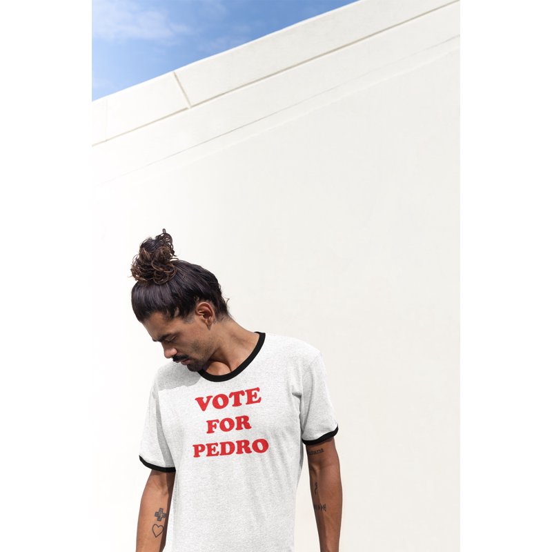 Men's Vote For Pedro T-Shirt M White Black Retro Funny Tee