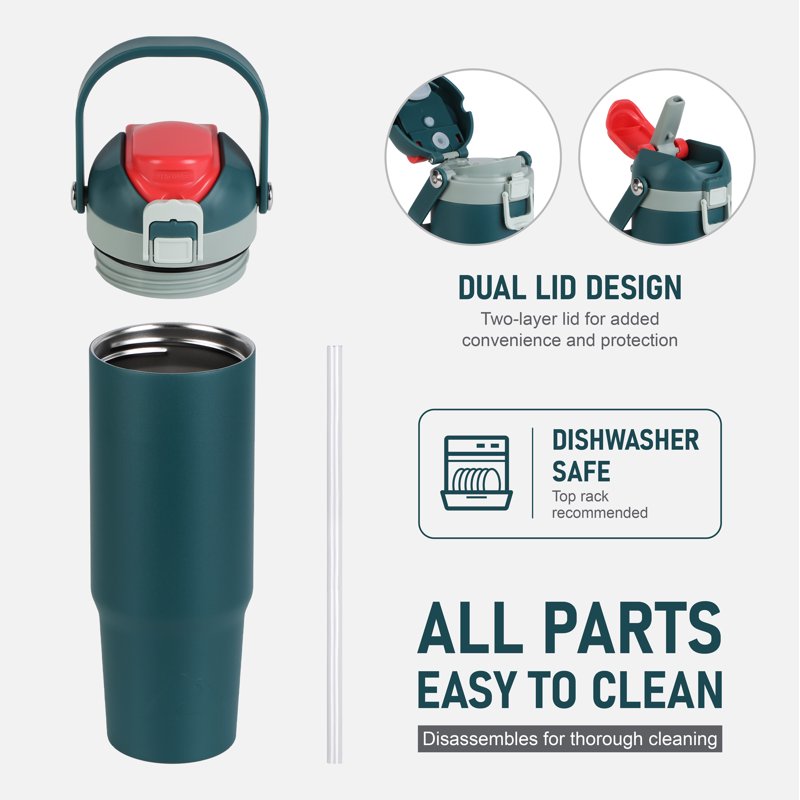 30 oz Stainless Steel Insulated Tumbler with Dual Sip & Chug Lid - Green