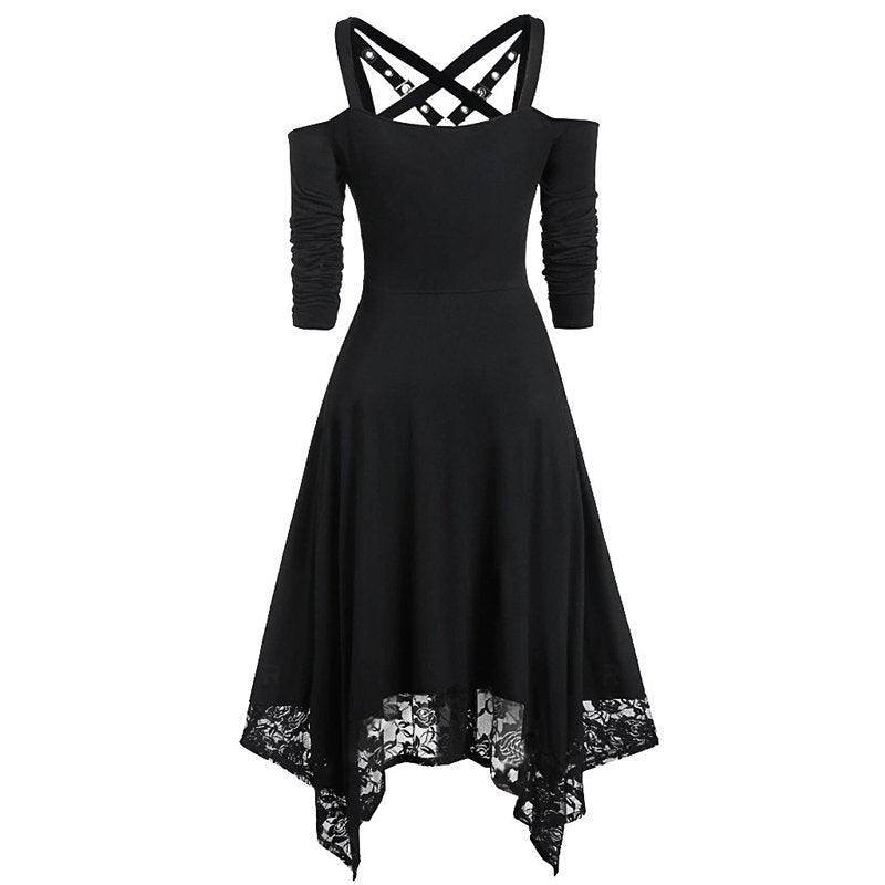 WQRG1 Black Gothic Renaissance Dress for Women 15th Century Cosplay L