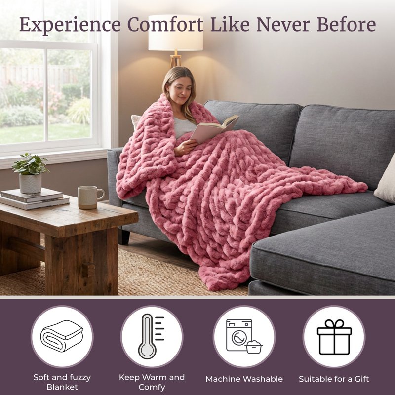 Pink Faux Fur Throw Blanket 60x80 Inch Cozy Bed Sofa Accessory - Lavish Home