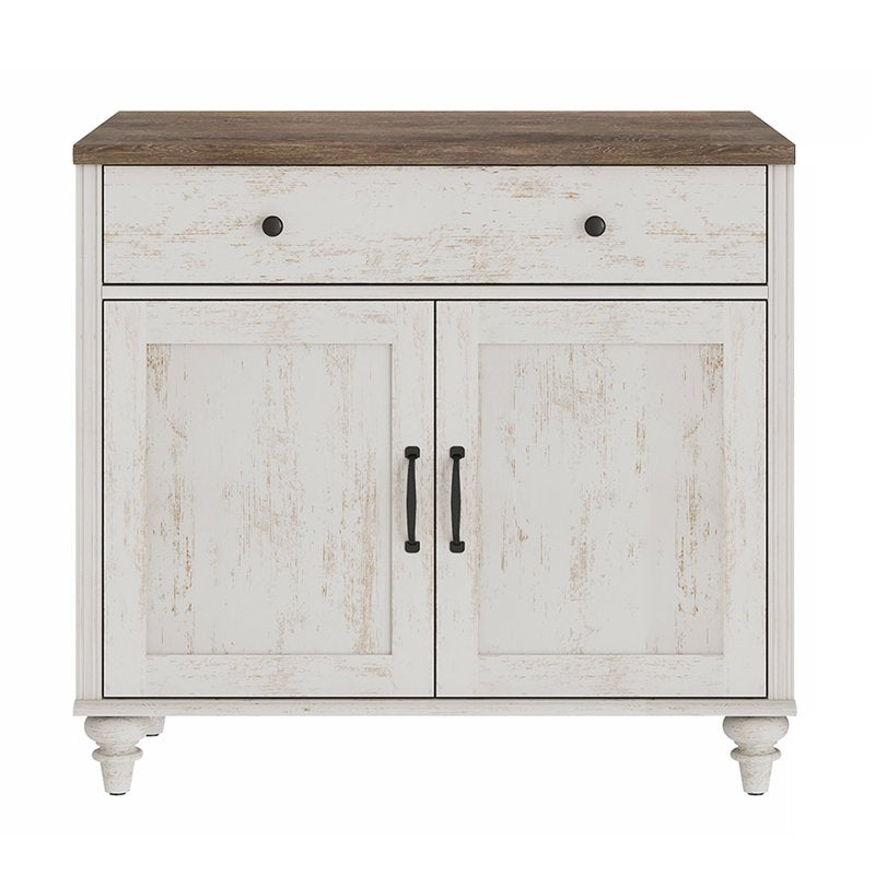 Rustic White Buffet Cabinet with 2 Doors & 1 Drawer - 34-Inch
