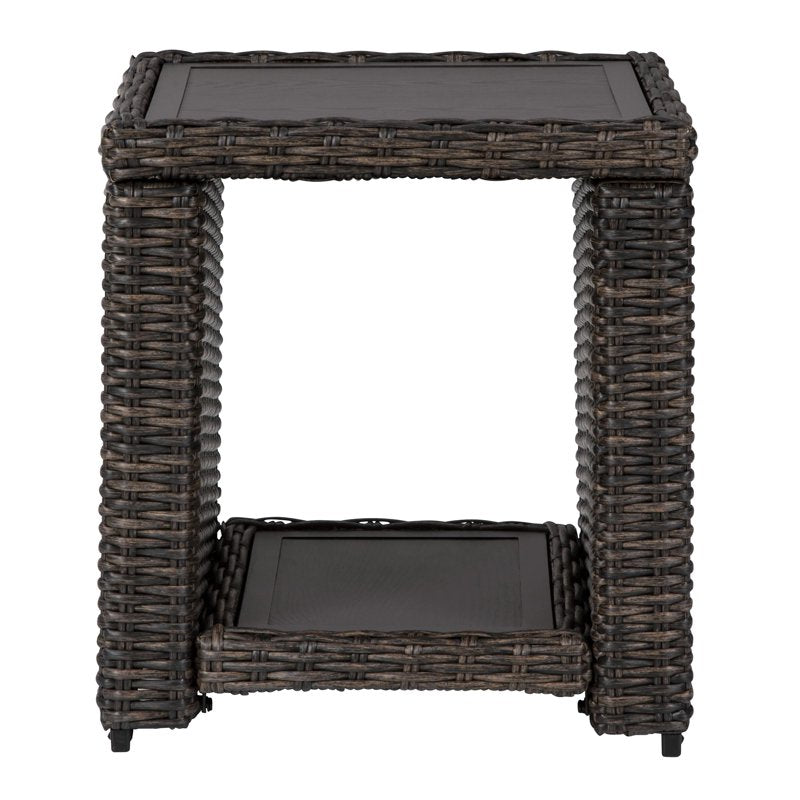 Outdoor End Table with Aluminum Frame and Resin Wicker Base