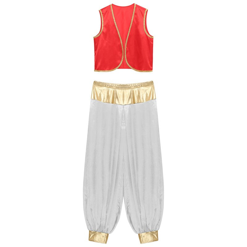 Men's Arabian Prince Costume - Burgundy & White Stage Outfit S