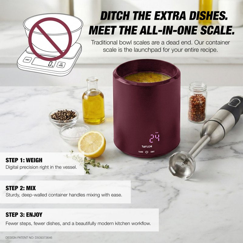 Digital Container Scale - 4.4 lb USB-C Rechargeable with Lid, Ruby