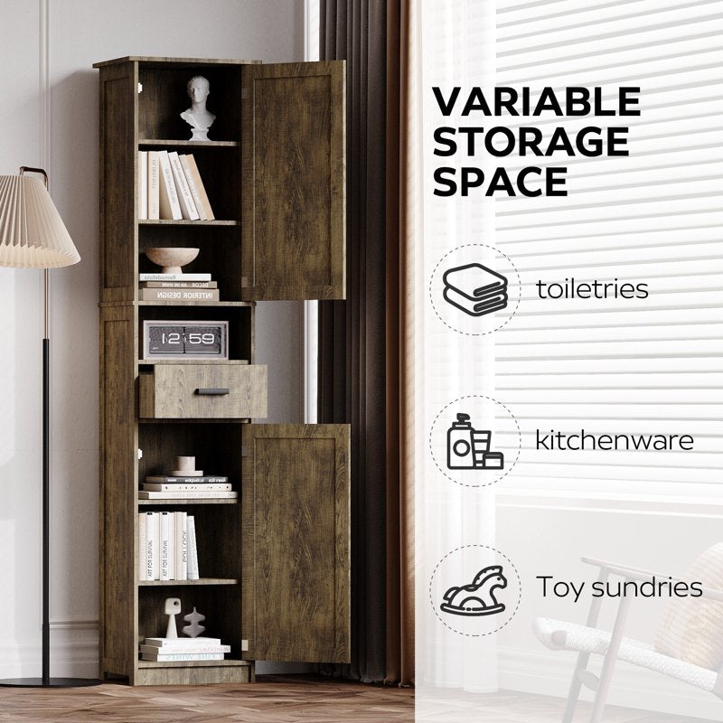 Freestanding Floor Storage Cabinet with Doors & Drawer - Grey