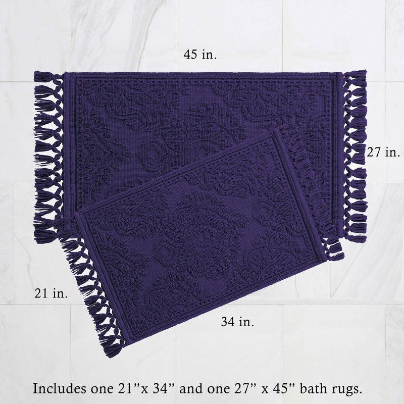 Cotton Fringe Bath Rug Set - Indigo, 17 x 24 / 21 x 34, 2-Piece