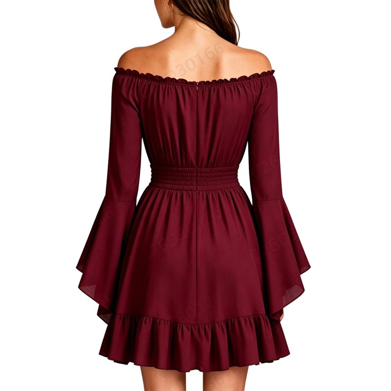 Women's Gothic Pirate Off Shoulder Mini Dress S - Flowy Layered Ruffle Halloween Costume