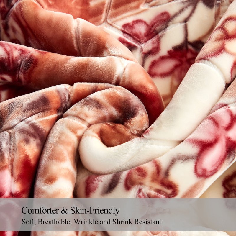 Beige Floral King Size Fleece Blanket 10Lbs Heavyweight Bed Throw