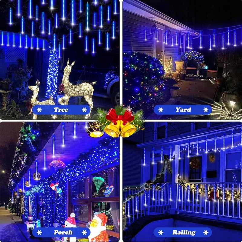 Blue Christmas Icicle String Lights - 20 Inch, 10 Tubes, 540 LEDs Outdoor Decor