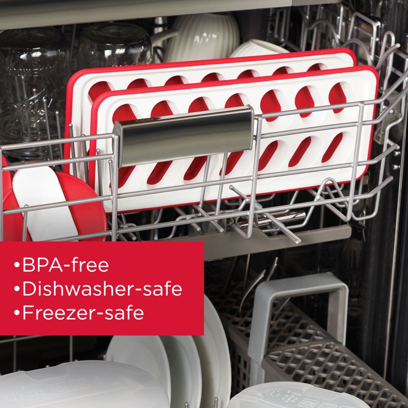 Flexible Ice Cube Tray Set - 2 Pack Red & White