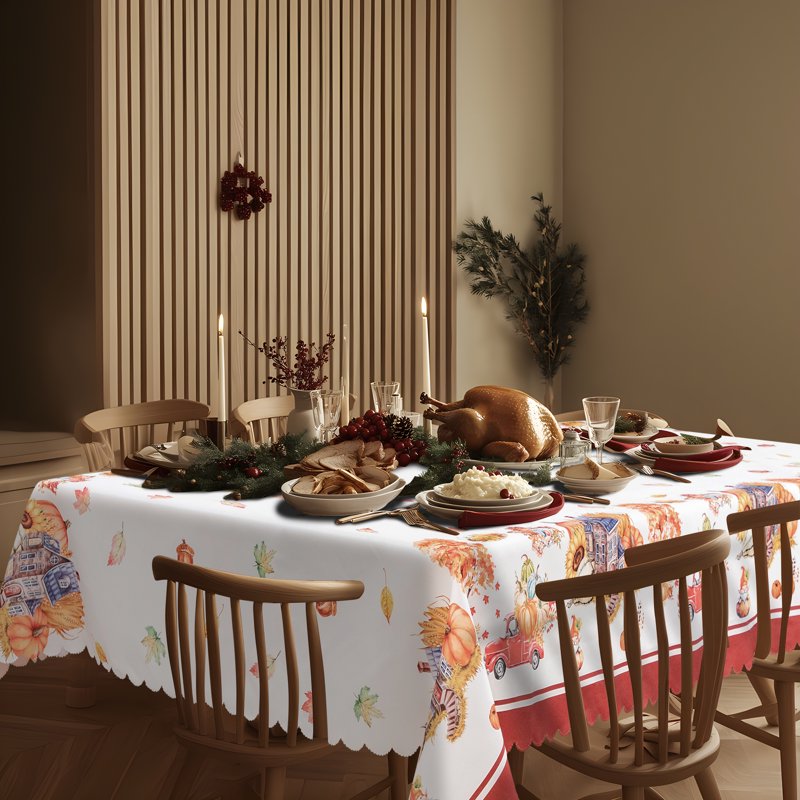 Christmas Table Cloth - 52" x 70" Yellow and Red - Heavy Duty Polyester