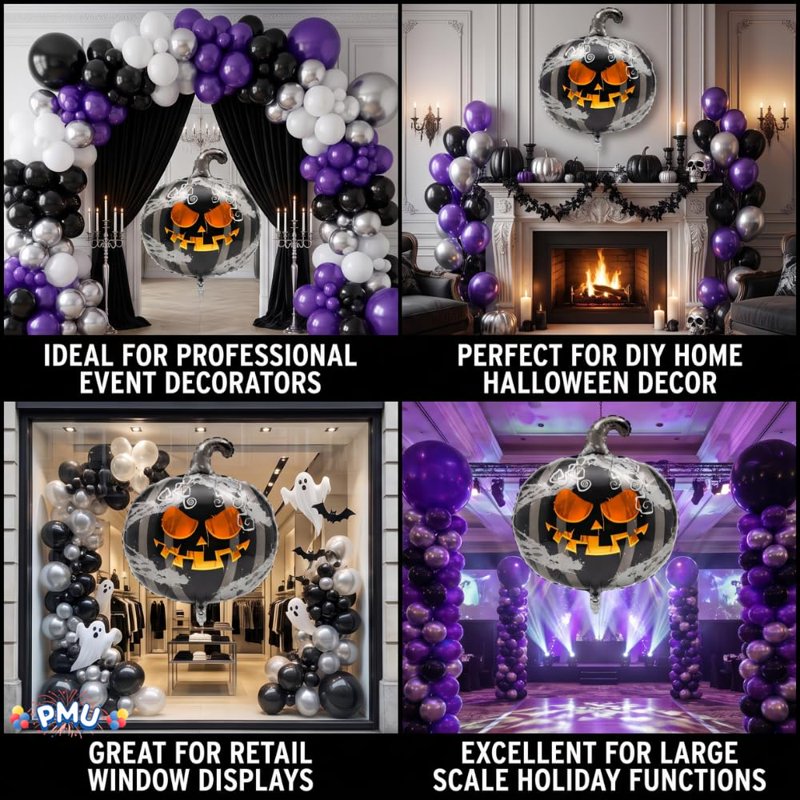 Halloween Scary Pumpkin Mylar Balloon 22 Inch - Pack of 5, Pumpkin Design