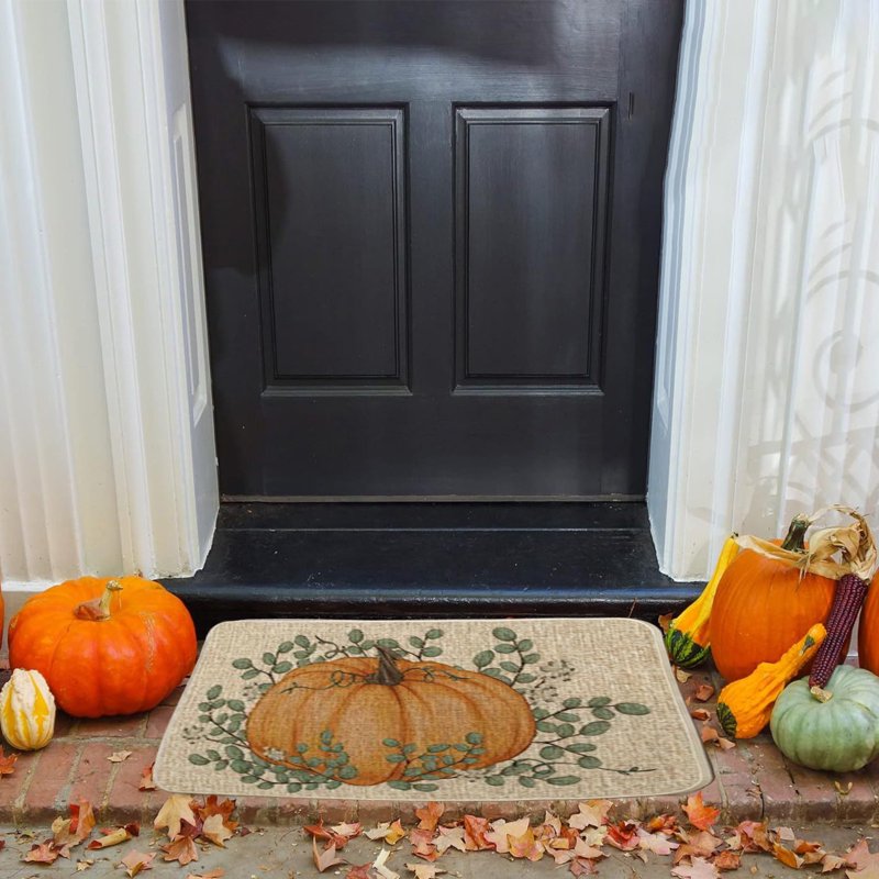 Halloween Door Mat Set - Orange Pumpkin Decor for Floor, 2-Piece