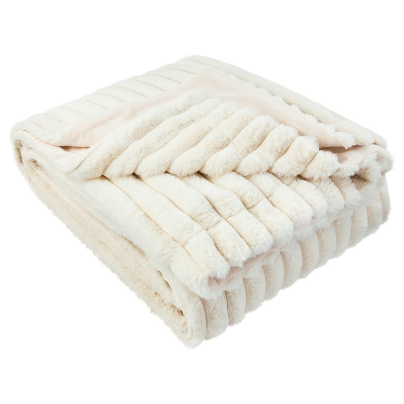 Full/Queen Faux Fur Blanket - Vanilla Dream, 86x90 Inches Reversible Comfort
