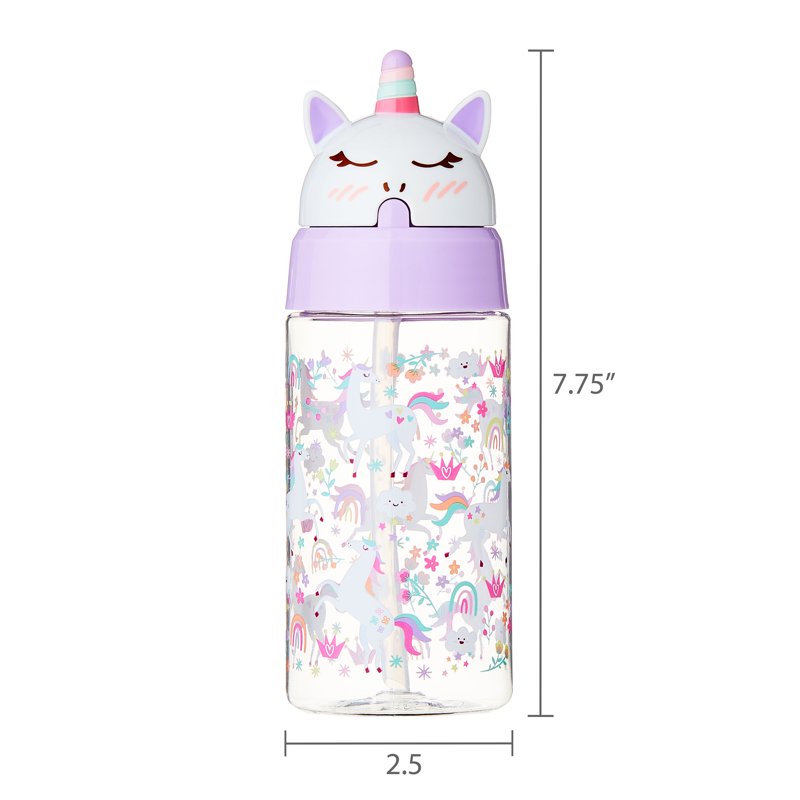 Unicorn Pink Tritan Plastic Sippy Water Bottle for Kids - 12.5 oz