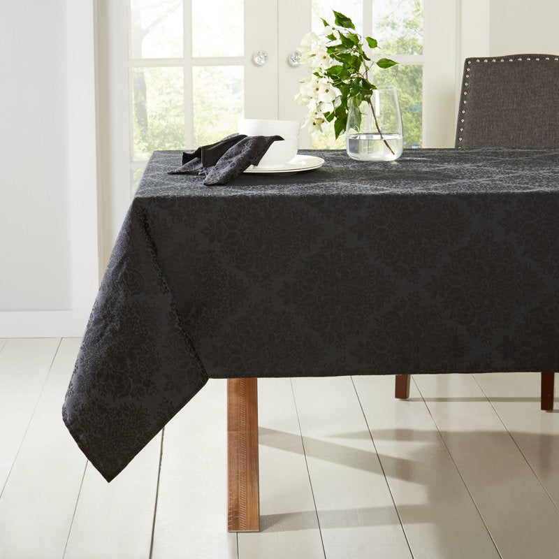 Lexington Damask Tablecloth - Stain Resistant, Black - 60"x84"
