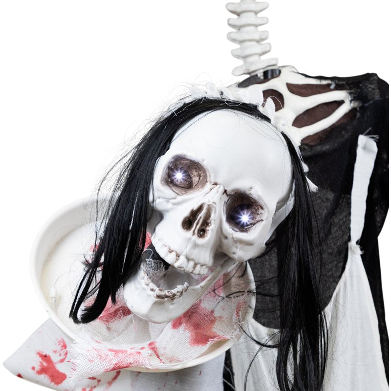 LED Skeleton Head-in-Hand Halloween Decoration - 57 Inch Spooky Animated Maid