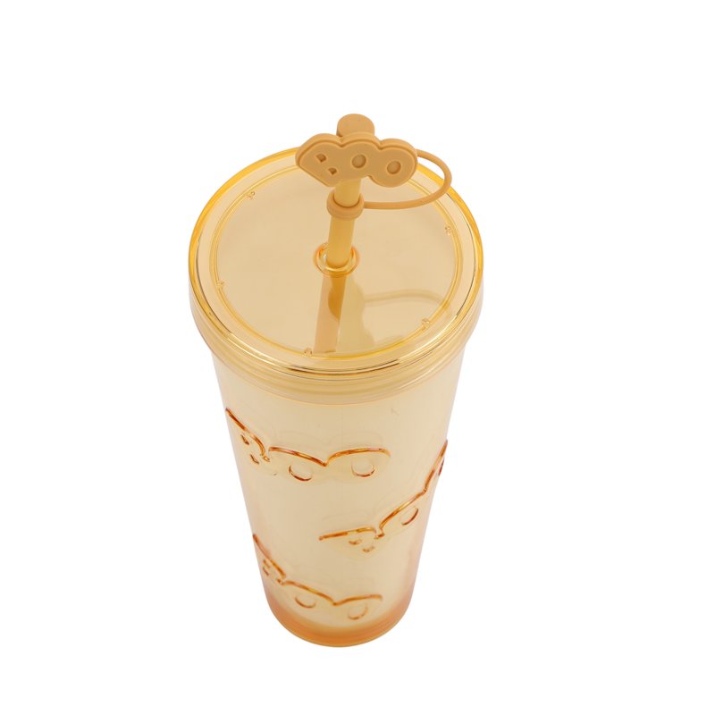 Glow in the Dark Boo Tumbler - 26 Oz Double Wall Acrylic Halloween Drinkware with Silicone Straw - Variation BOO