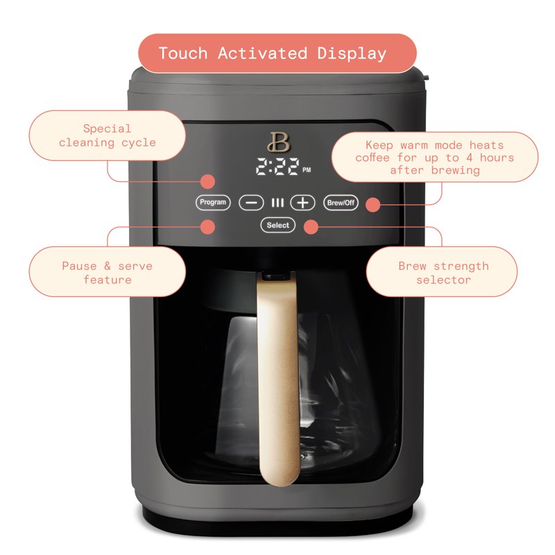 14-Cup Programmable Drip Coffee Maker with Touch Display - Oyster Grey