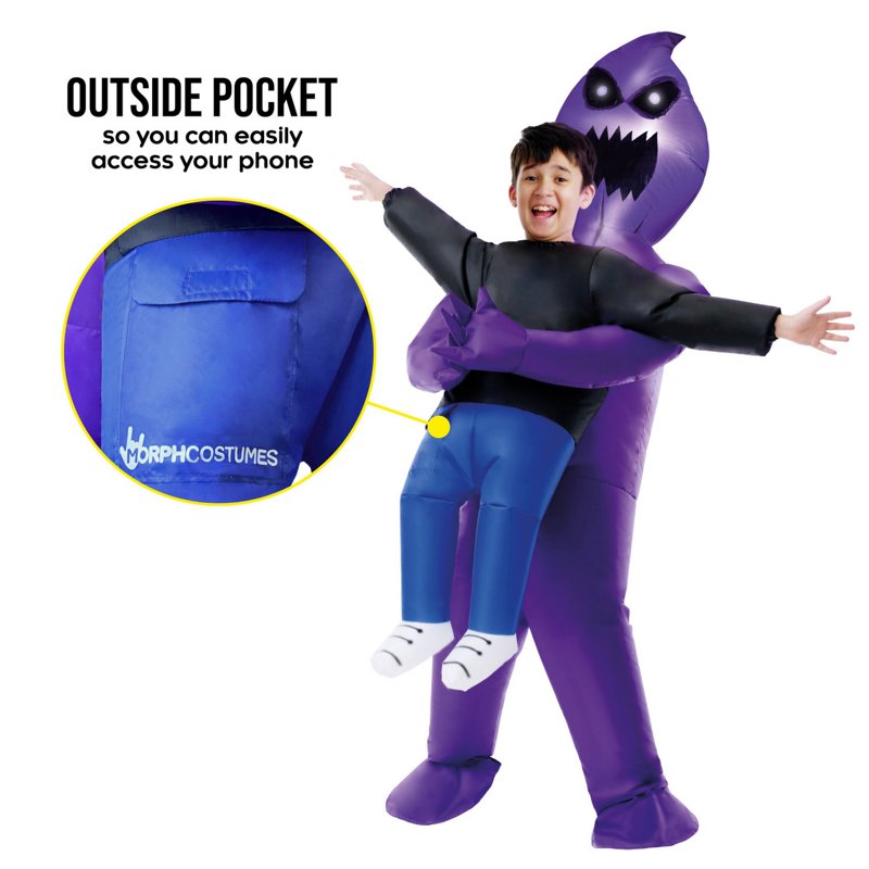 Kids Inflatable Ghost Costume with Light Up Purple Ghoul for Halloween