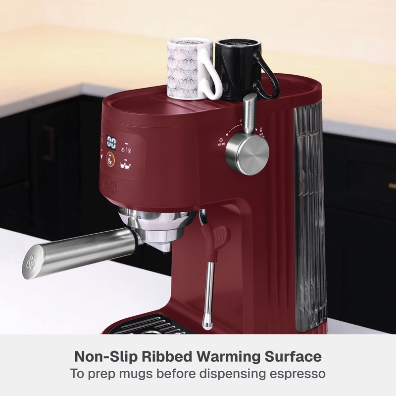 Mini Espresso Machine with 15-Bar Pressure & Steam Wand - Cabernet Red
