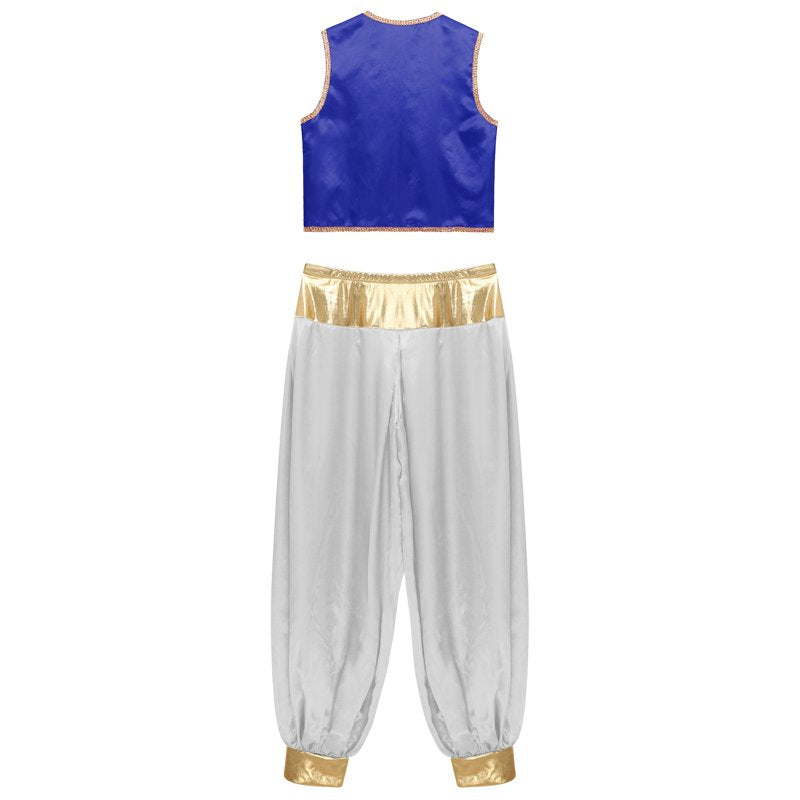 Arabian Prince Costume Open Front Vest & Pants Set - Royal Blue & White, M