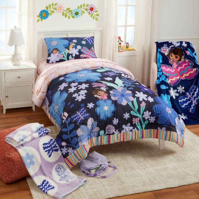 Dora the Explorer Kids 3-Piece Pink Orange Floral Sheet Set - Twin