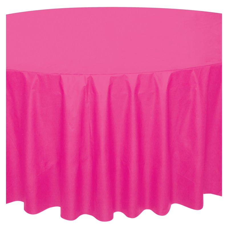 84-Inch Pink Round Plastic Table Cover - Single Use