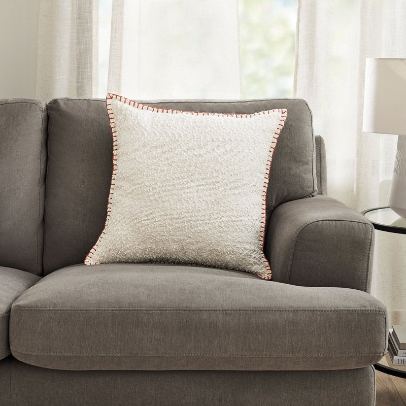 Decorative Throw Pillow - Ivory with Red Whipstitch Edging, 22 x 22 in - Mainstays, Variation 1