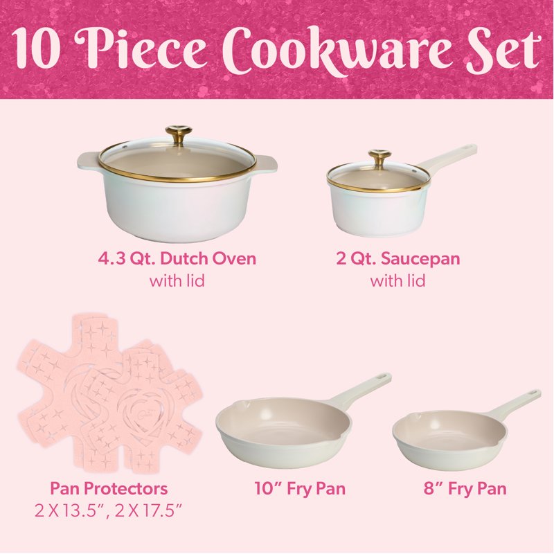 10-Piece Ceramic Non-Stick Cookware Set - Iridescent White