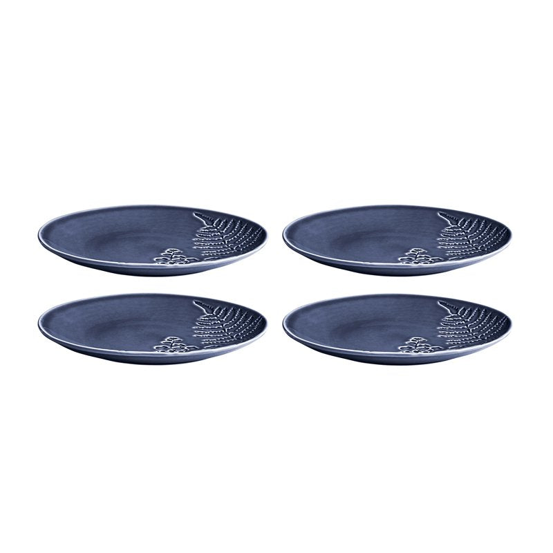 12-Piece Blue Stoneware Dinnerware Set with Botanical Detail