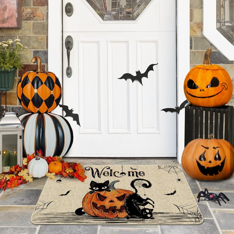 Halloween Door Mat Pumpkin Cat Gnomes Non-Slip Washable 31.5x19.7 Inch