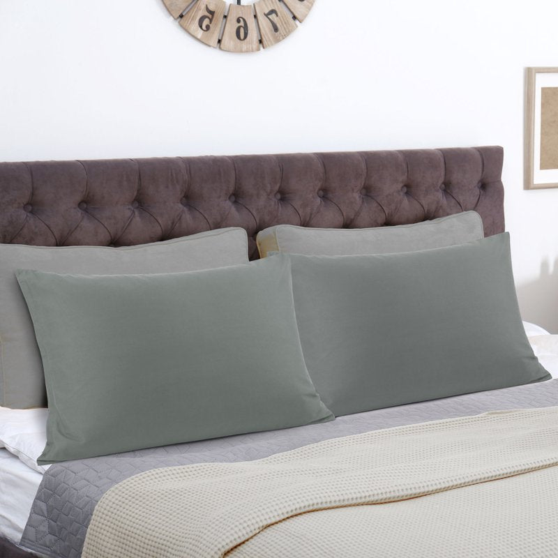 Queen Microfiber Pillowcases 2-Pack - Soft Breathable Grey Bedding