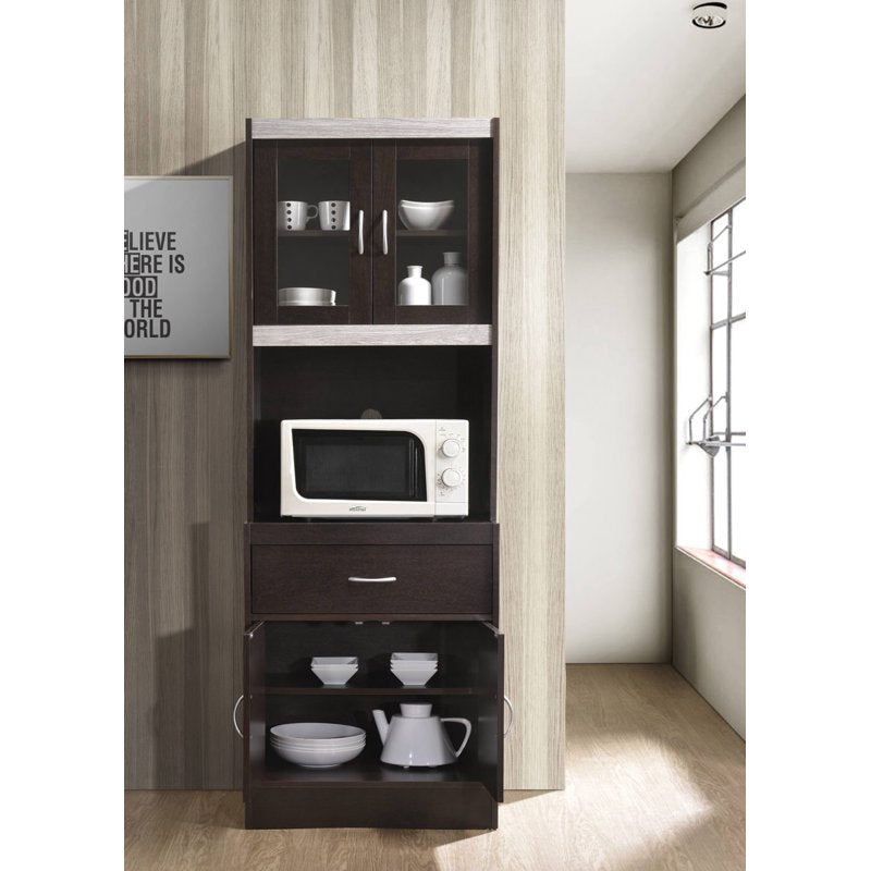 Kitchen Cabinet with Microwave Space & 1 Drawer - Chocolate-Grey
