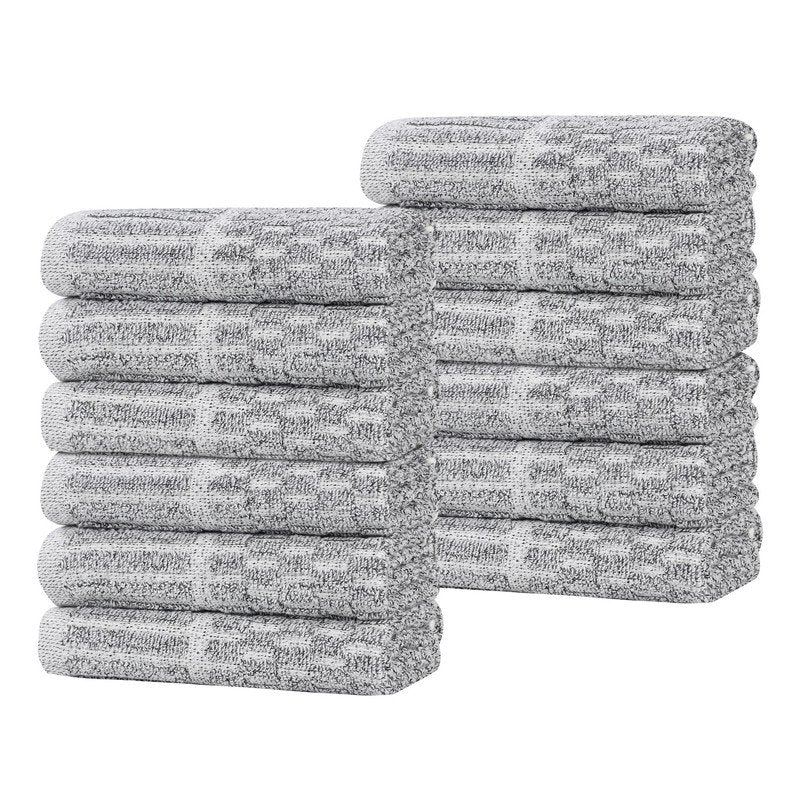 12-Piece Charcoal Cotton-Blend Face Towels Set | Medium Weight & Quick-Drying
